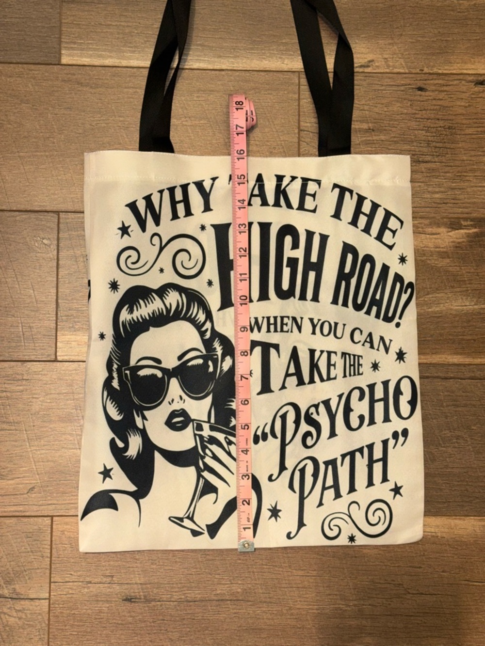 BNWT Retro “Take the Psycho Path” Graphic Tote Bag Funny Pinup Tote Bag - Picture 4 of 5